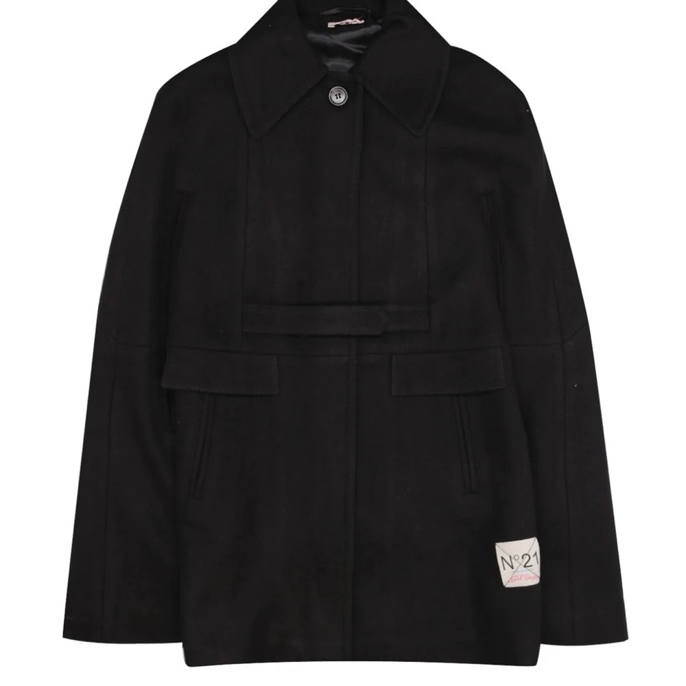 N21 Kids Black Wool collared cape Coat